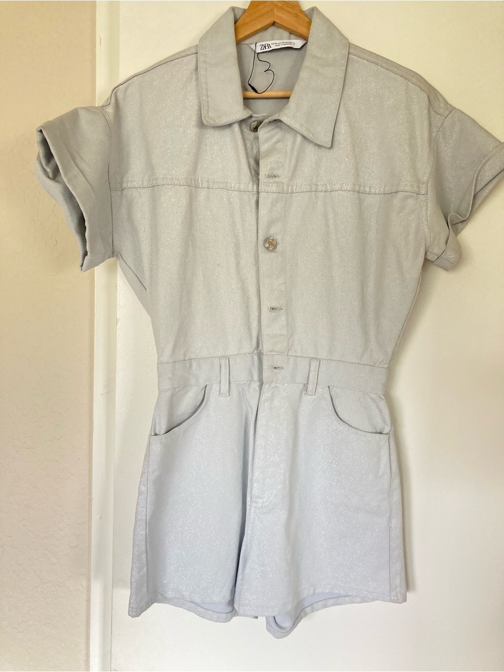 Zara Light Blue Shimmer Short One-Piece Romper